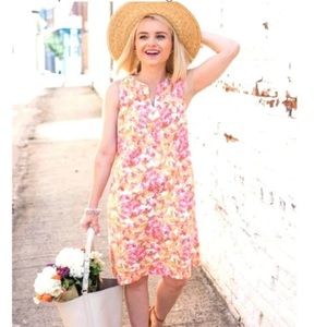 J. Jill Love 100% Linen Sleeveless Coral Floral Dress. Size‎ Small.